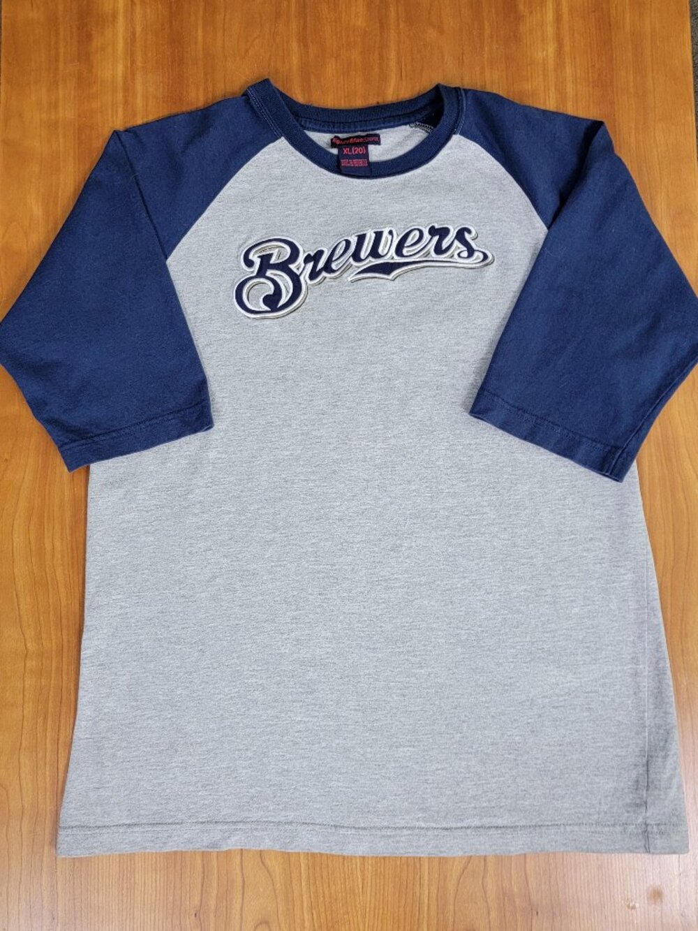 Mighty Mac Sports Milwuakee Brewers Baseball Blue Grey Baseball Shirt - Youth XL - Picture 3 of 6